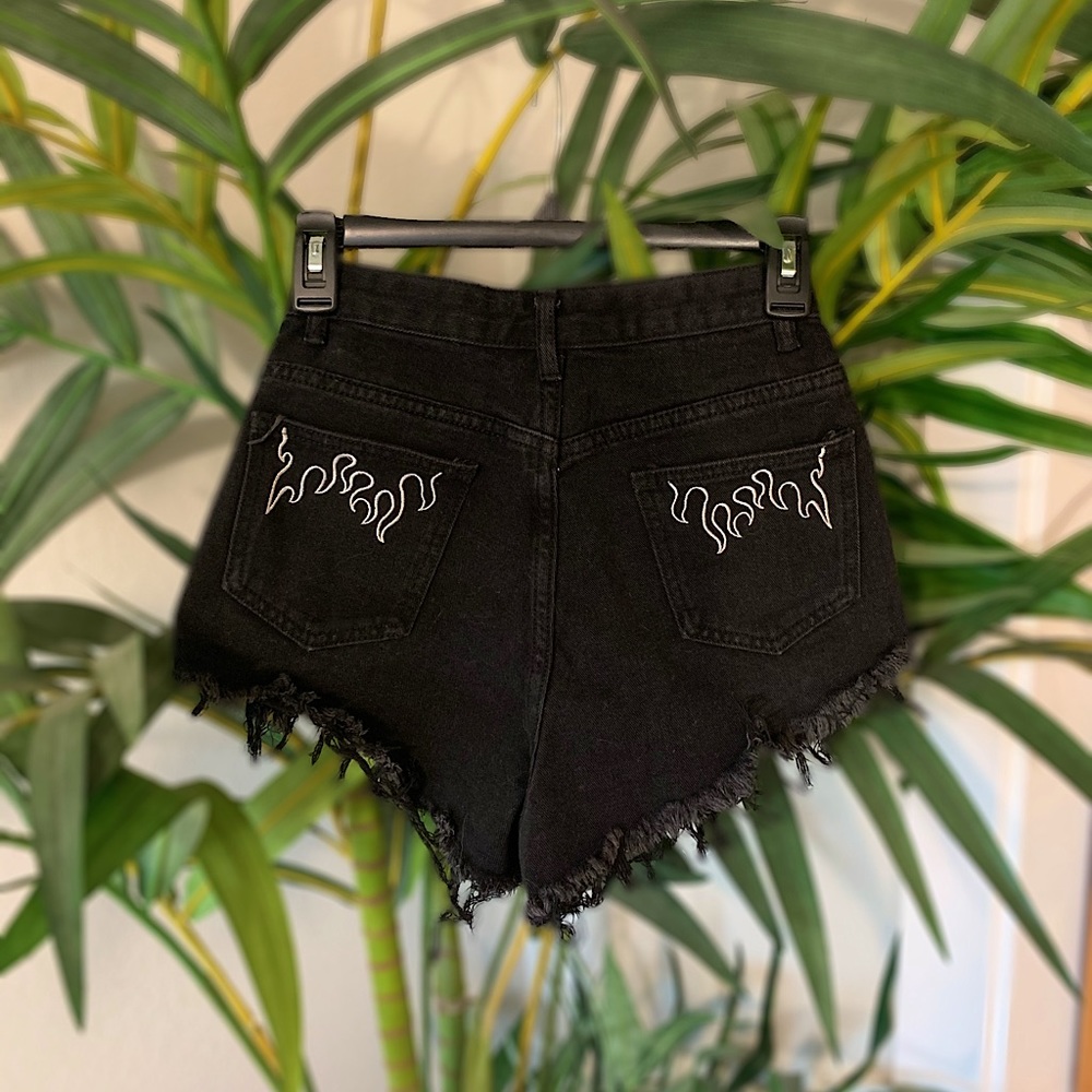 flame embroidered shorts